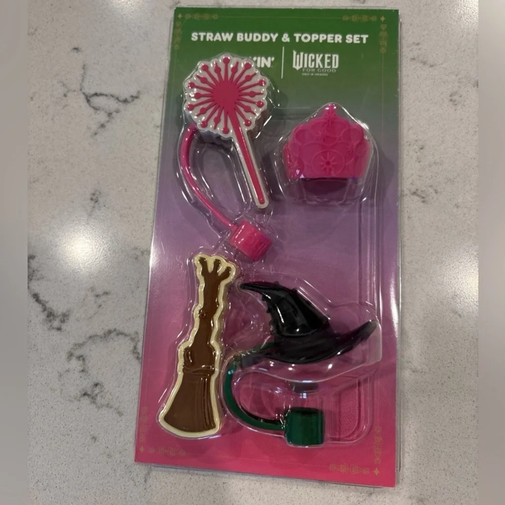 Dunkin Donuts Wicked Straw Buddy & Topper Set - Pink, Gold, Black NIB In Hand